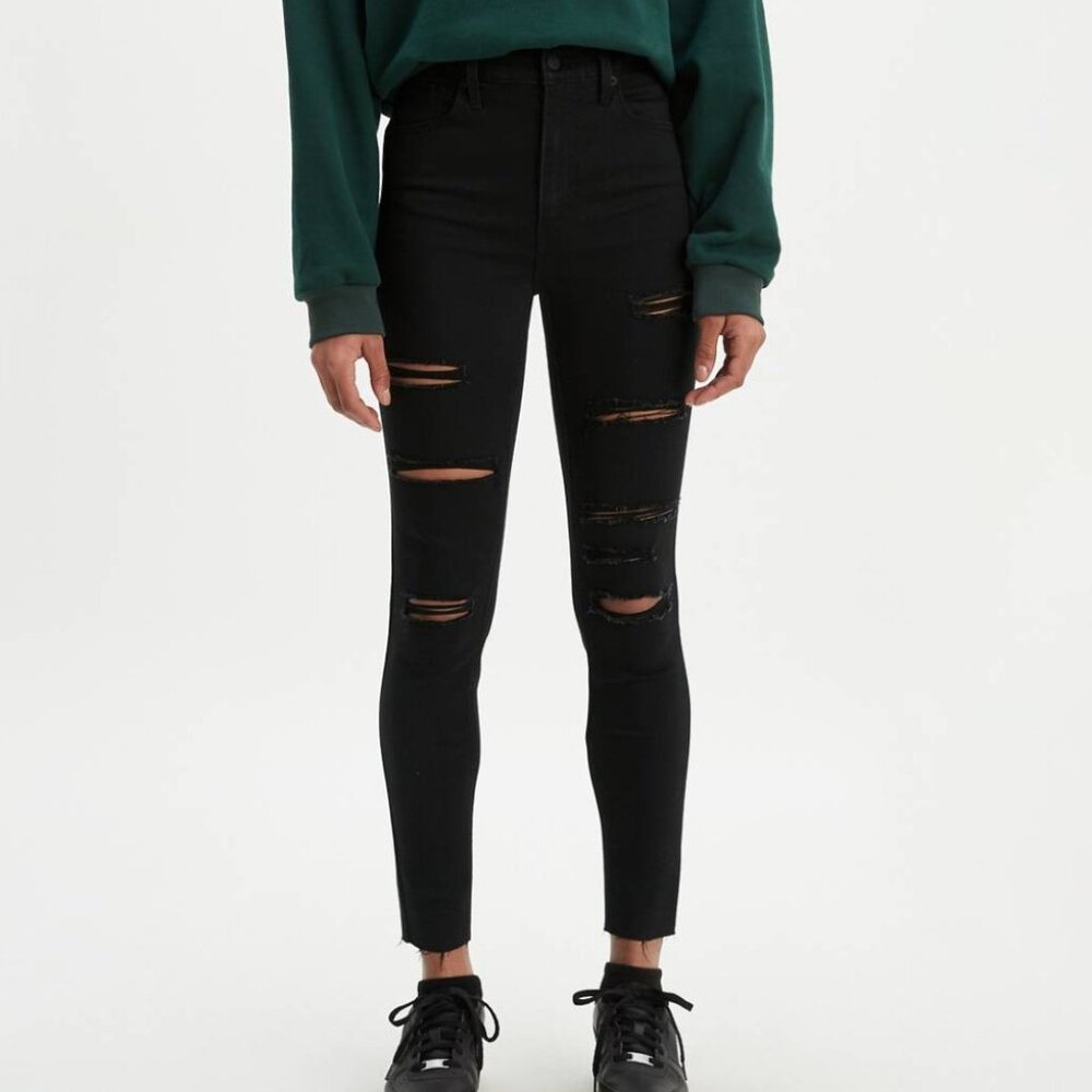 Levi's Mile High Super Skinny Ripped Black Jeans Size 28